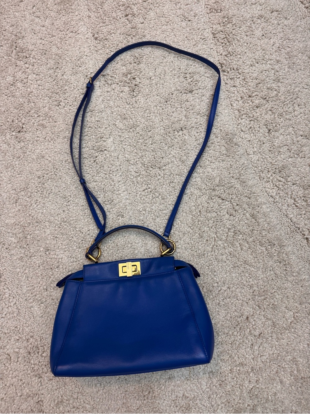 Fendi Royal Blue Leather Crossbody Bag with Gold Hardware